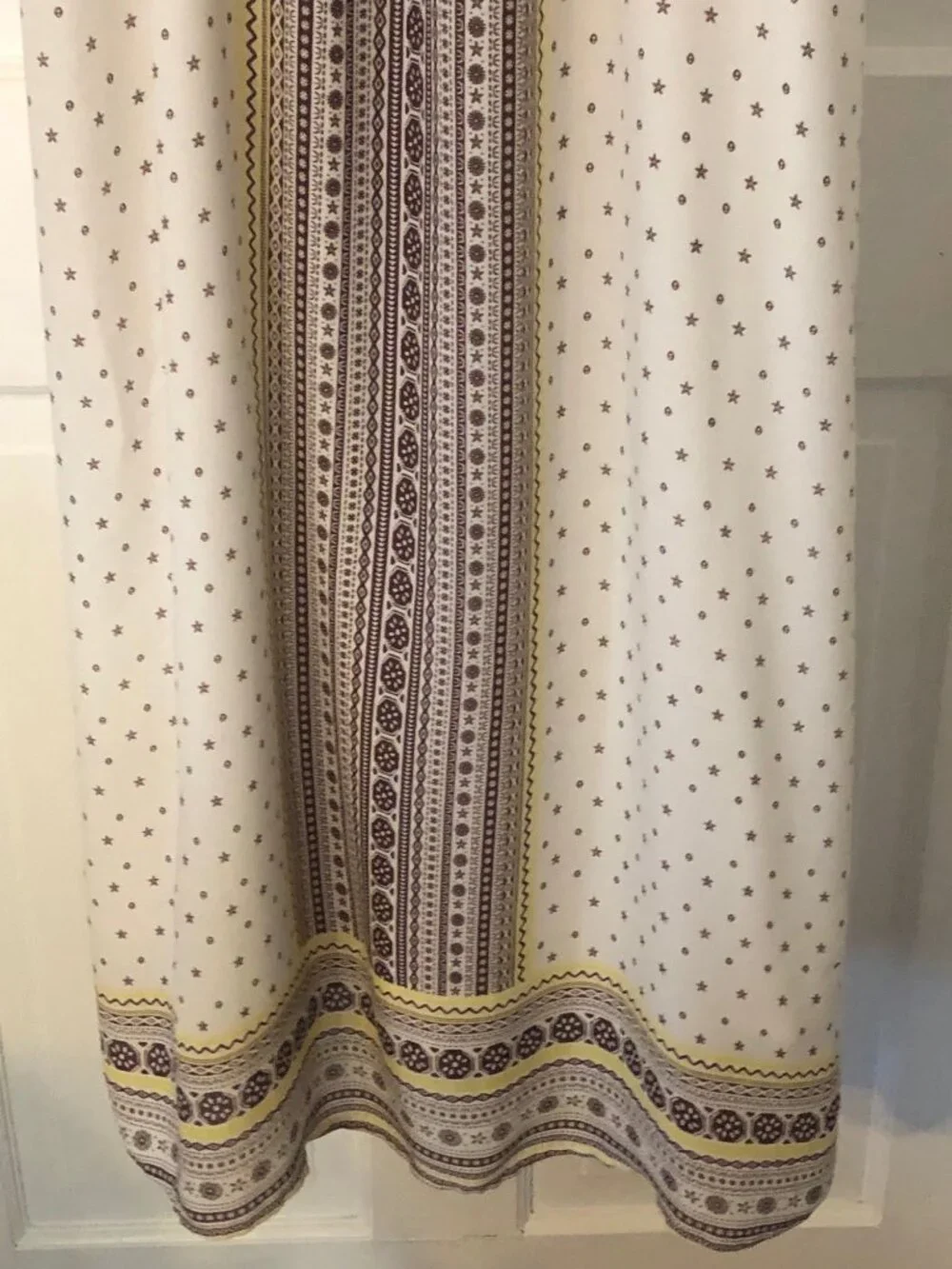 Maxi Length Cream Brown Yellow Bono Style Spaghetti Strap w/ Tassel Dress Sz M